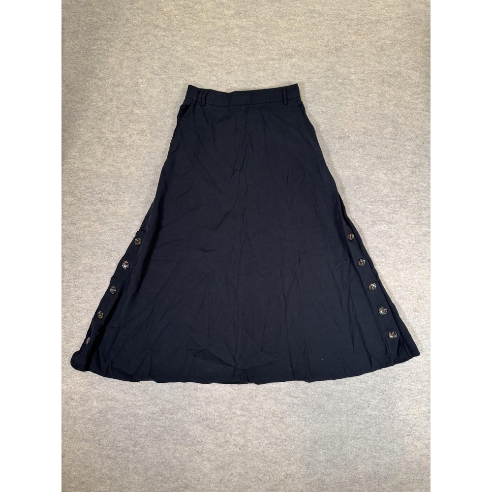 Shoulder‎ Skirt Womens 38 Black A-Line Midi Side Button Twill Viscose Casual